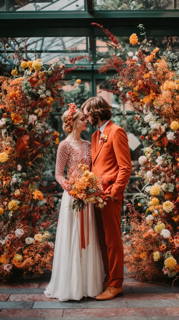 70s couple, bride and groom