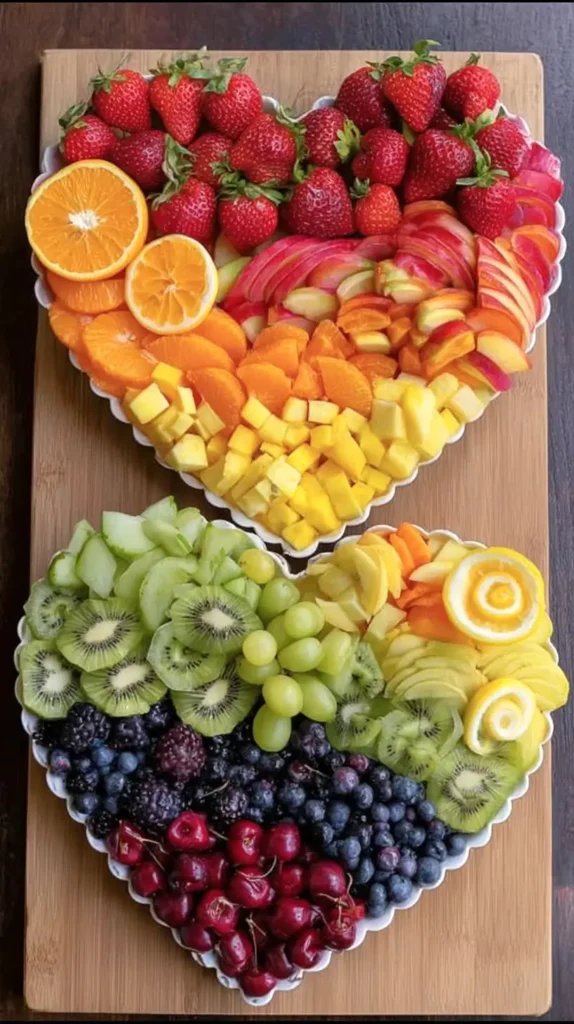 fruits on heart platters, Galentines party