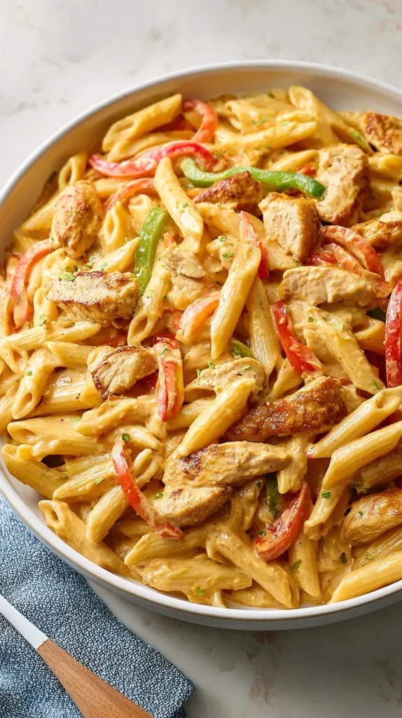 cajun chicken pasta, overhead view