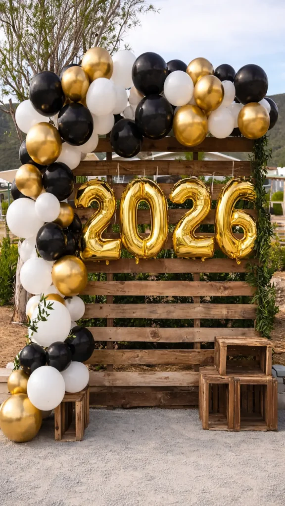 2026 backdrop with balloon arch, outside