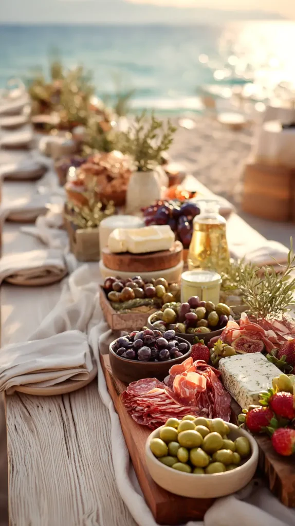 outdoor food area, charcuterie board, large