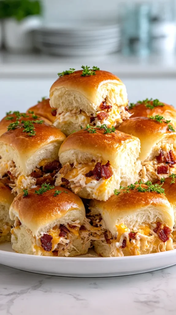 chicken bacon ranch sliders, towered