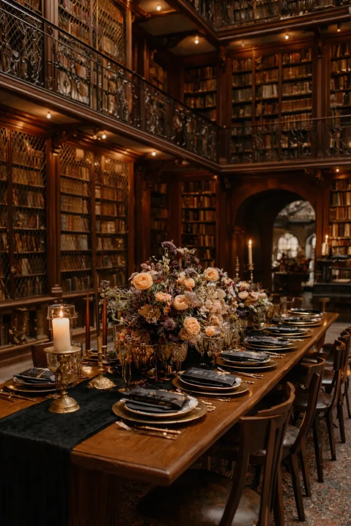 old library, table with flowers