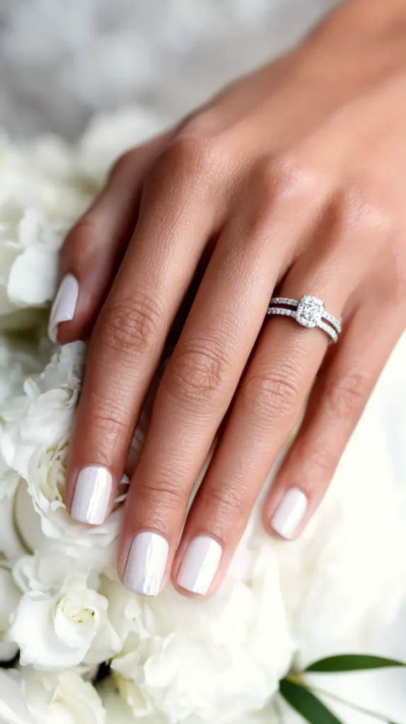 wedding nails for bride, hand with engagement ring