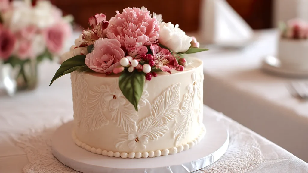 wedding cake with flower topper