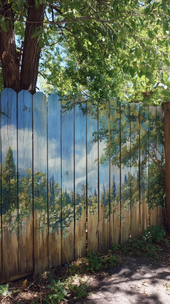 painted fence outside with picture scene