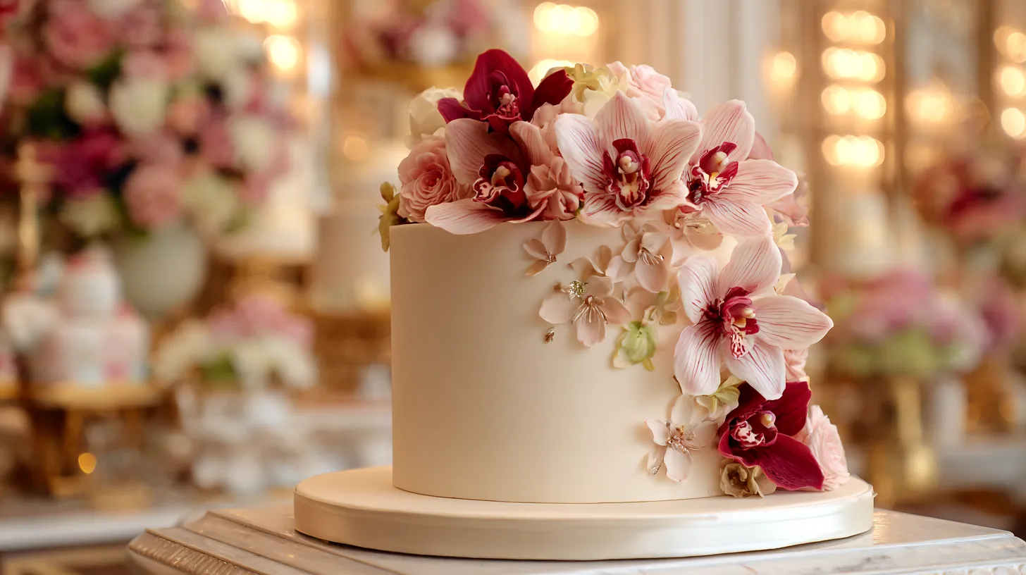 wedding cake with floral design, one-tier