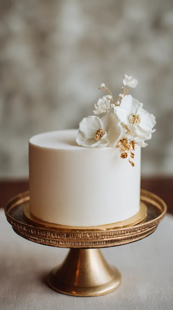 simple smooth wedding cake with floral topper