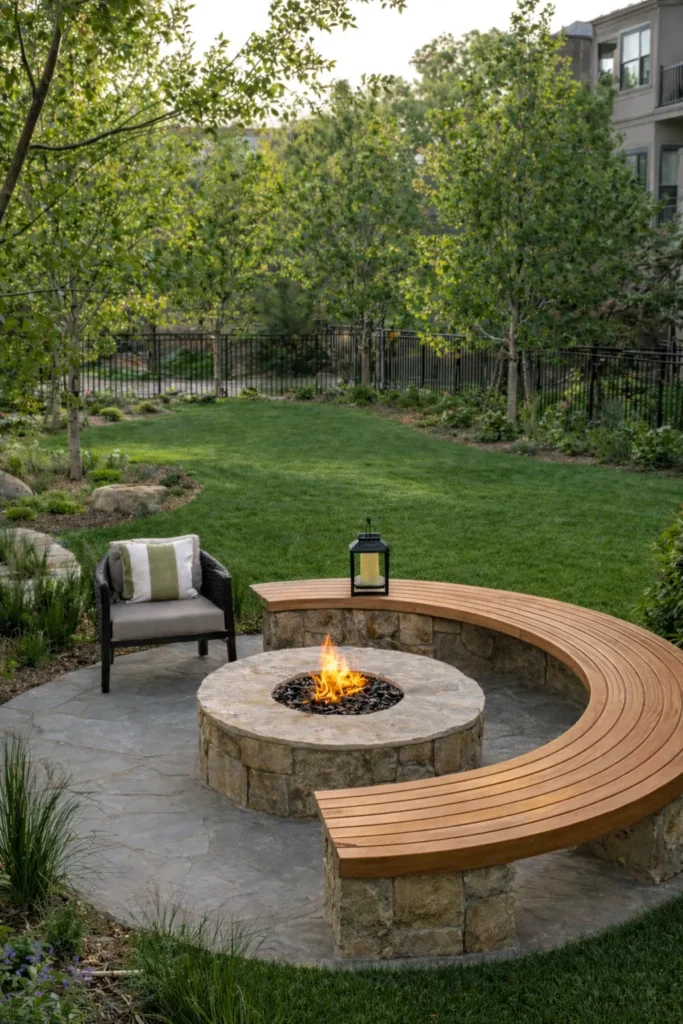 seating area in the center of the yard, firepit