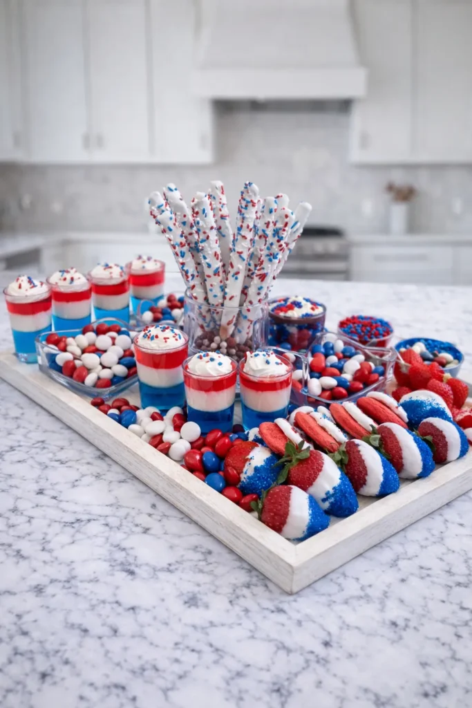 red, white, and blue food platter