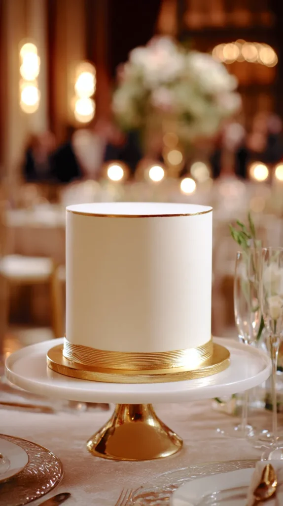 minimalist wedding cake, white and gold