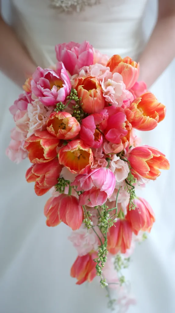 tulip wedding bouquet, waterfall style