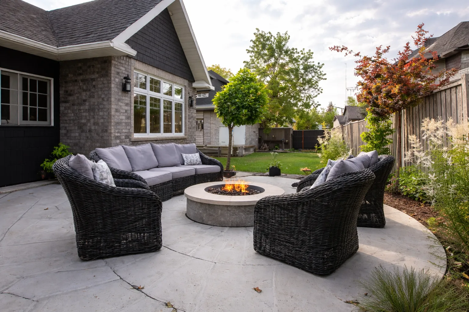 seating area in the backyard of a home