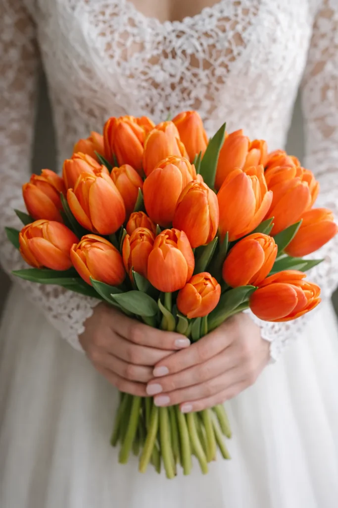 orange tulip wedding bouquet