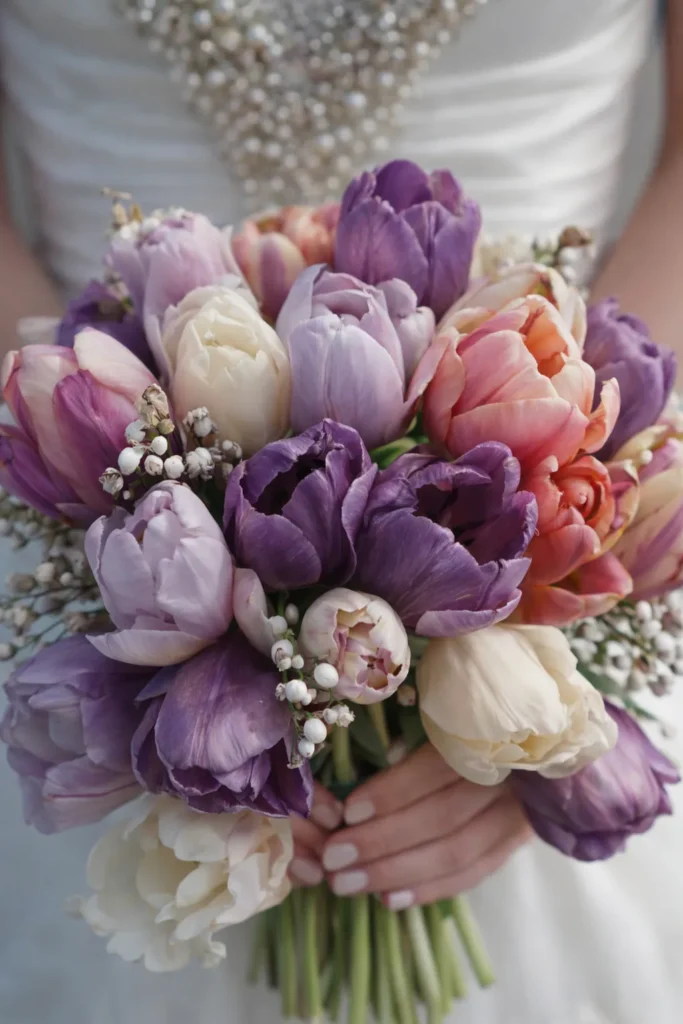 purple tulip wedding bouquet