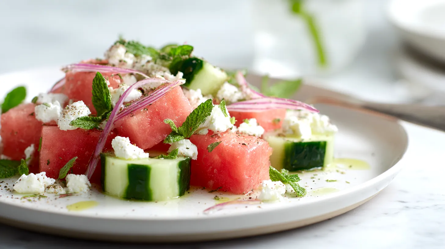 Bright Watermelon Cucumber Salad With Feta And Mint