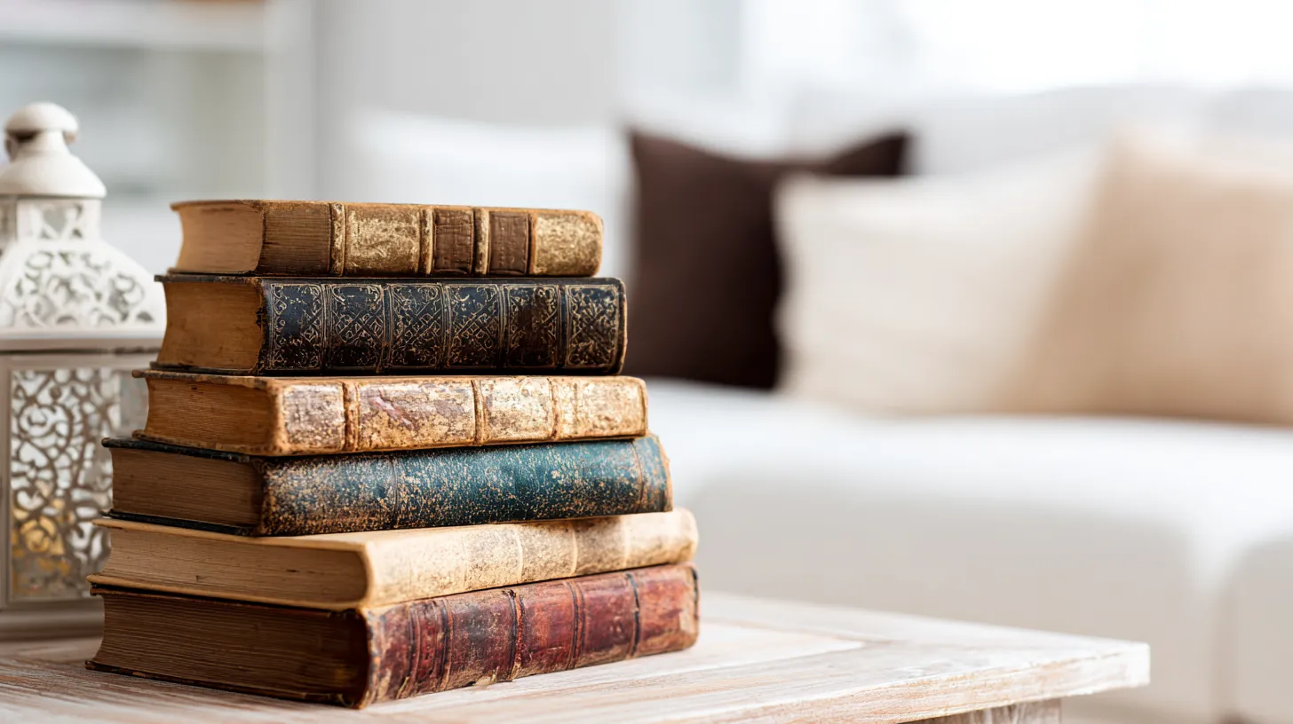 stack of vintage book on the table