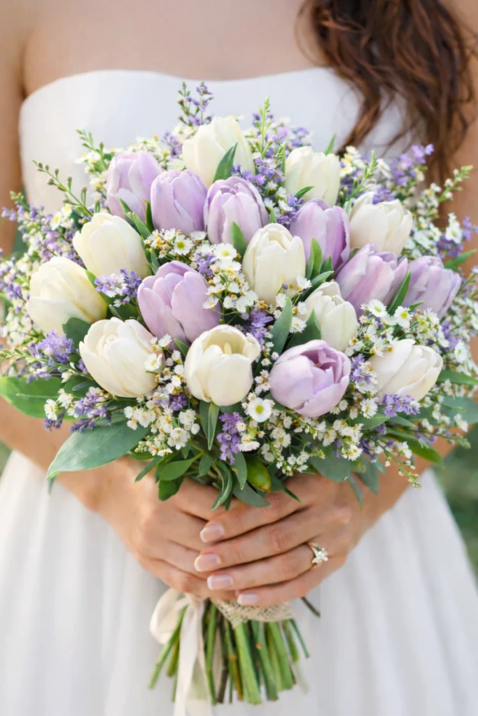 lavender colored and mixed with white flowers, bunch