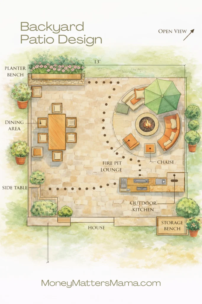 sketch plan of a backyard patio