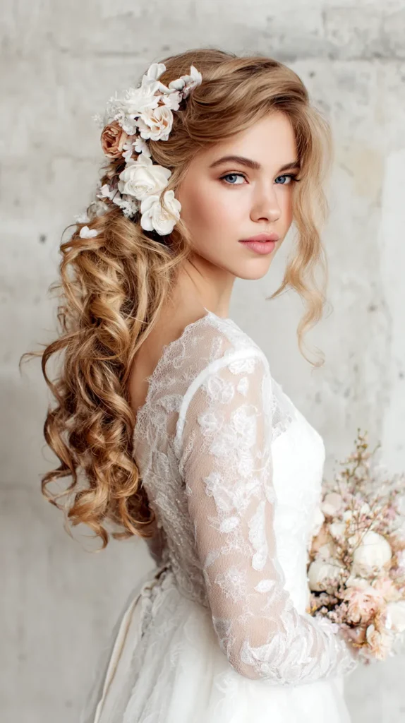 bride with flowers in her hair
