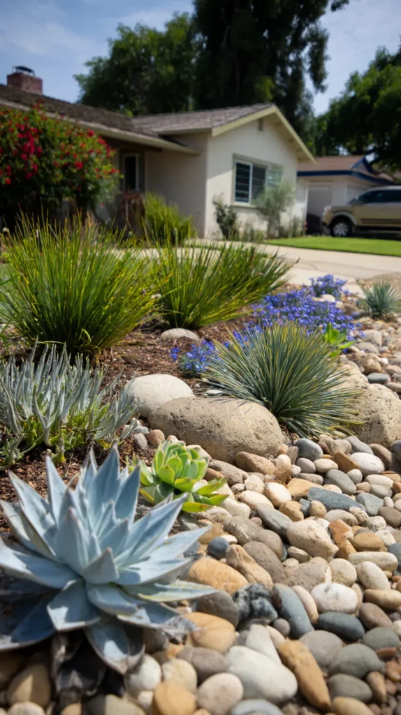 succulents and stones outside