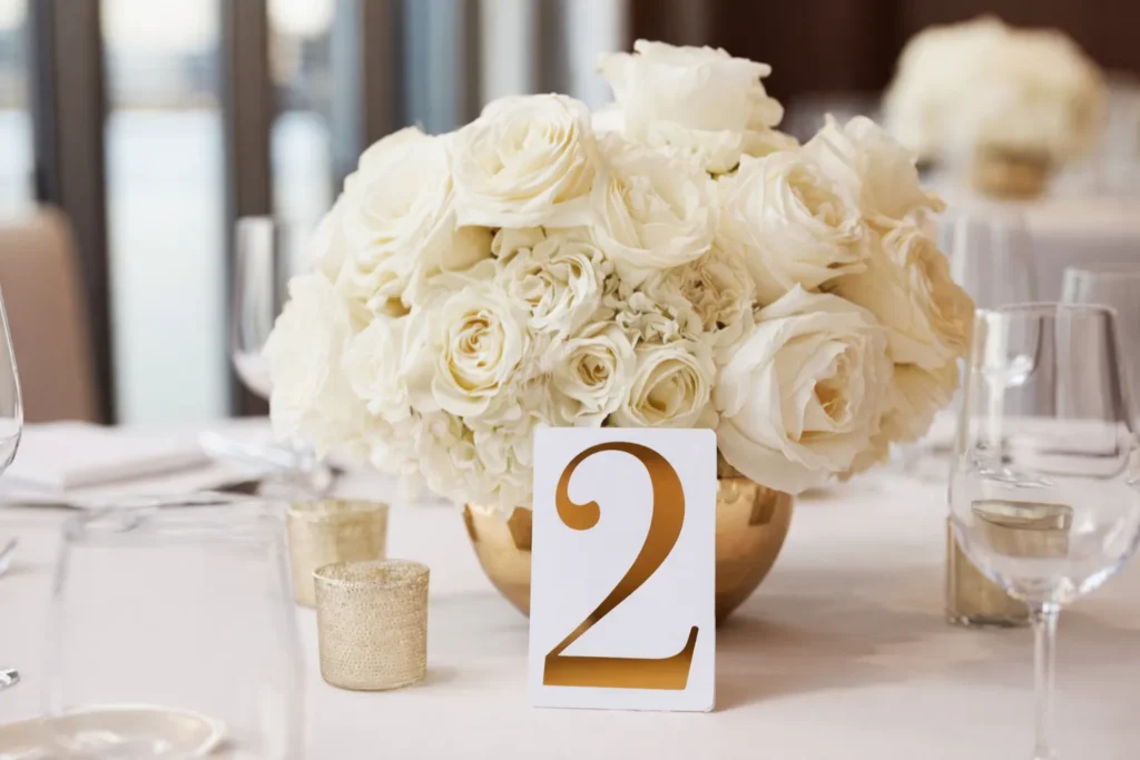 white roses with the table number 2