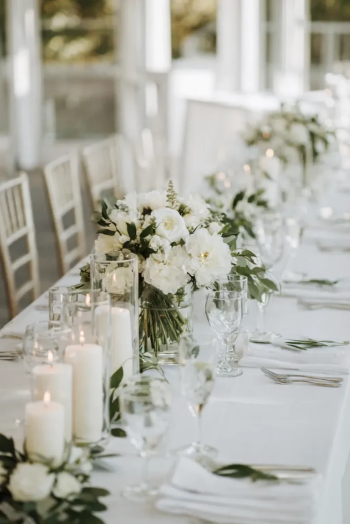 minimalist wedding table decor, white color pallet
