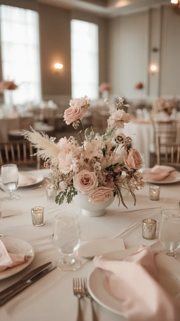 minimalist wedding table decor, floral arrangement