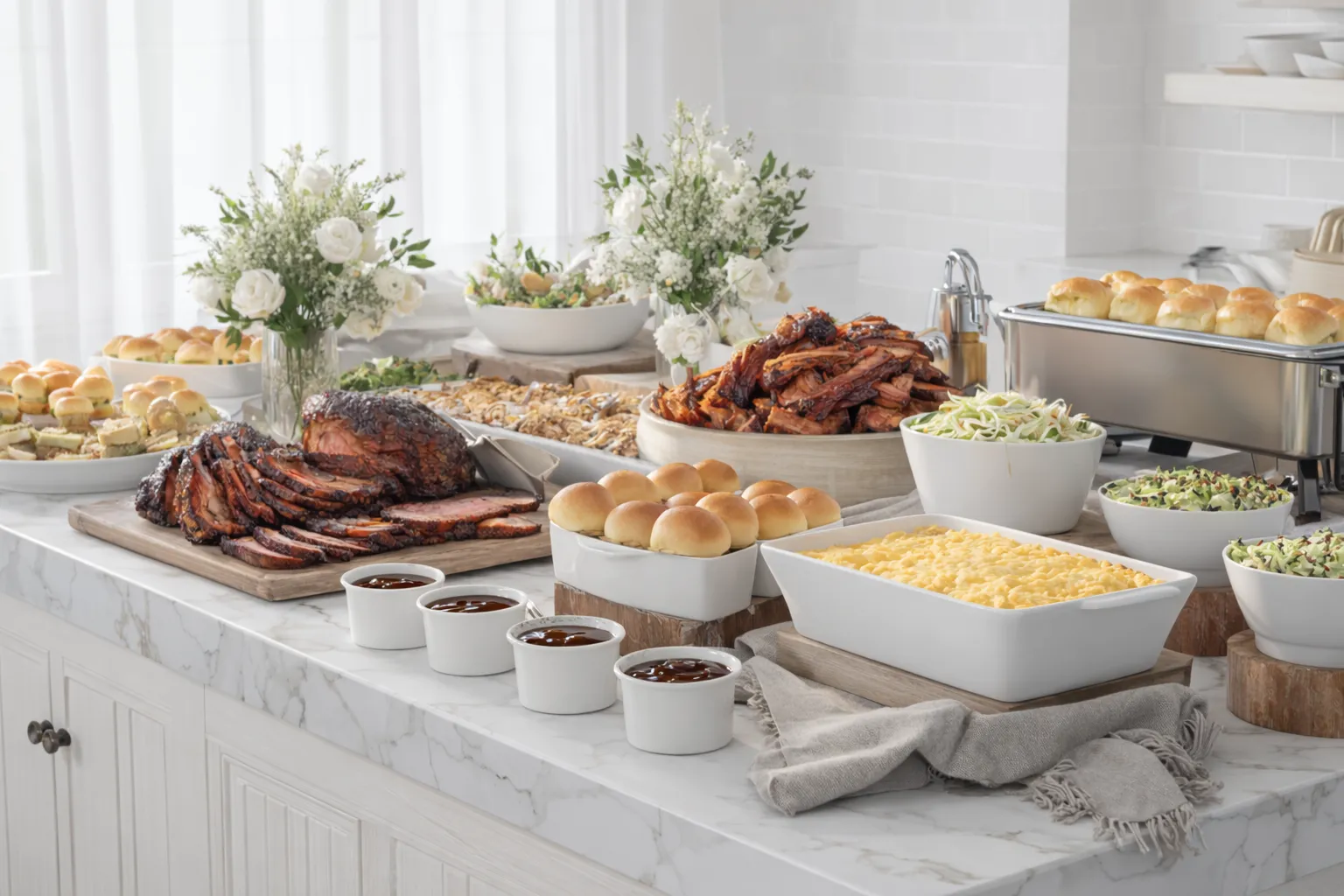 indoor wedding buffet, BBQ foods