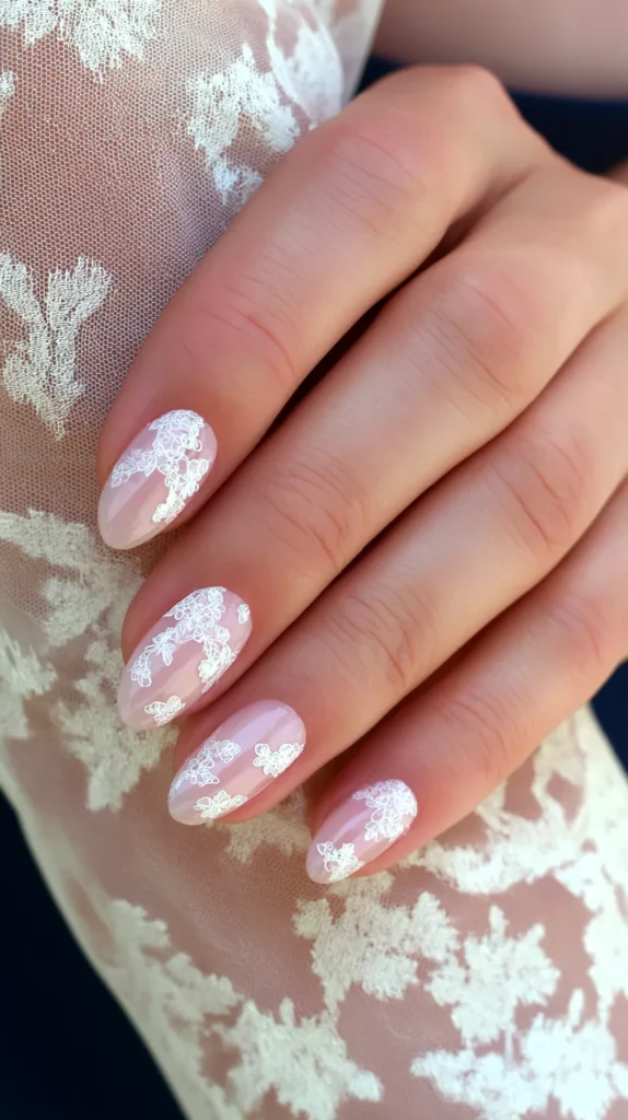 white lace design on manicure