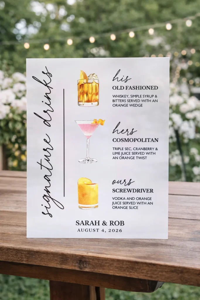 signature wedding drinks sign