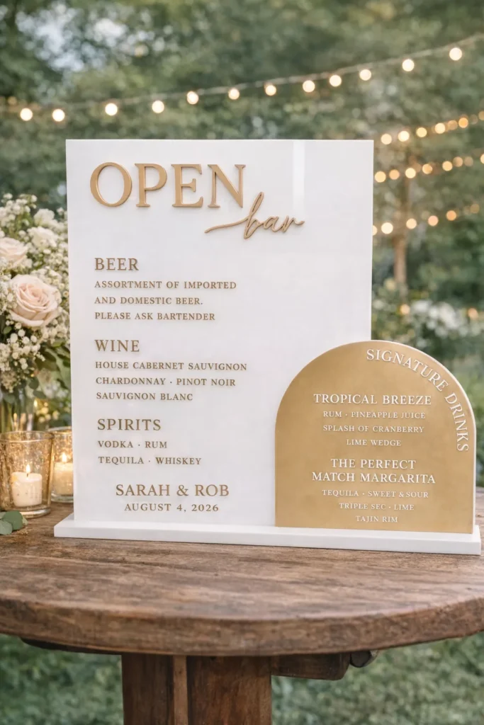 open bar sign at a wedding