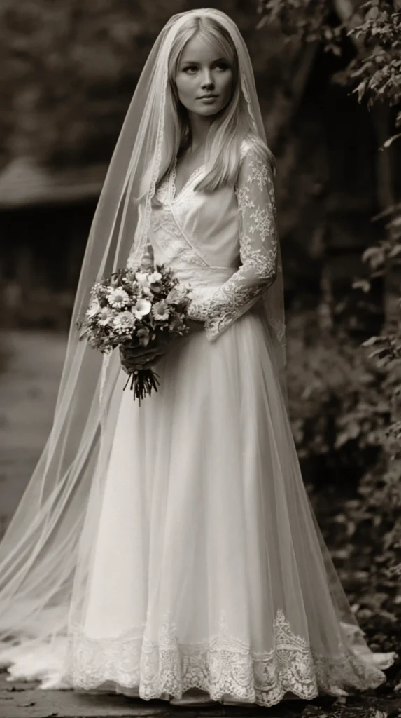 Elegant bridal look featuring a tulle wedding dress with soft volume and movement