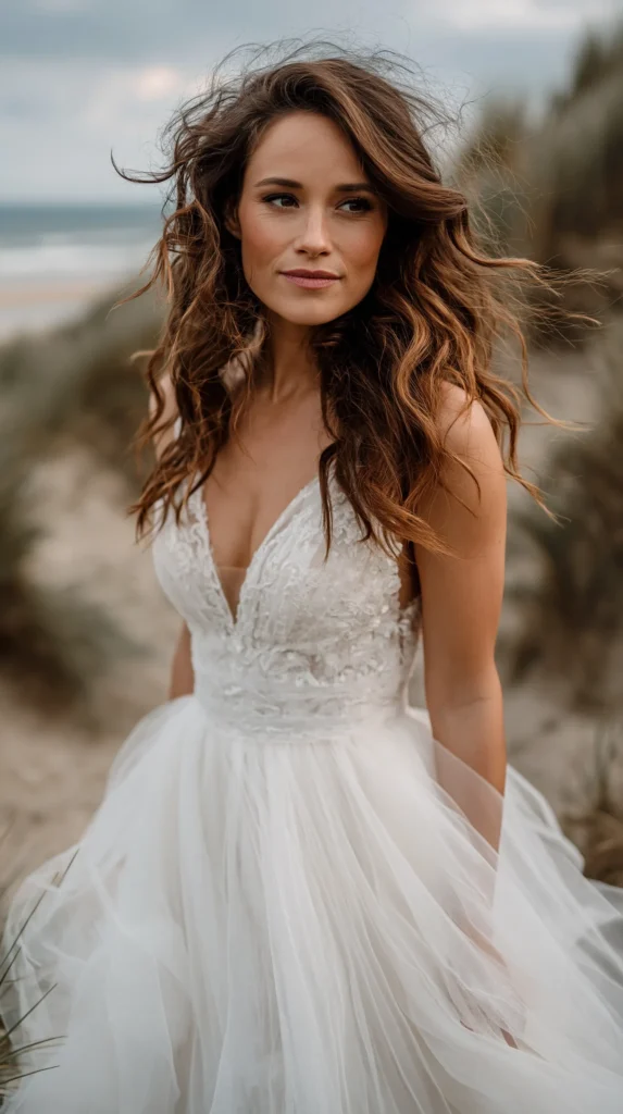 Budget-friendly tulle wedding dress with elegant layers and a polished bridal style