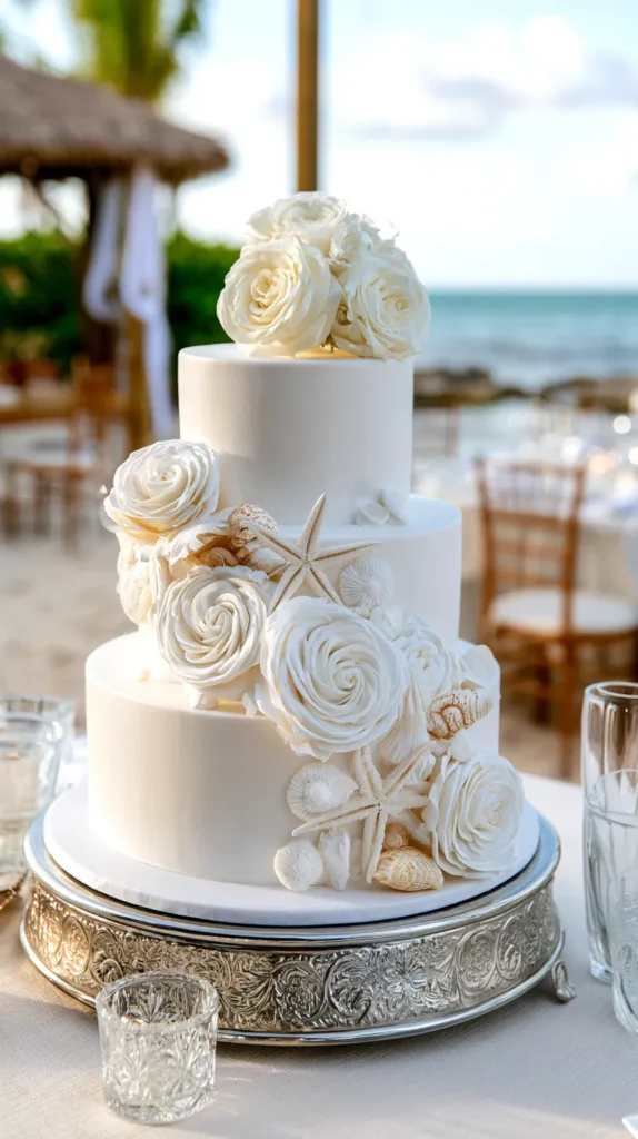 beach wedding cake outside