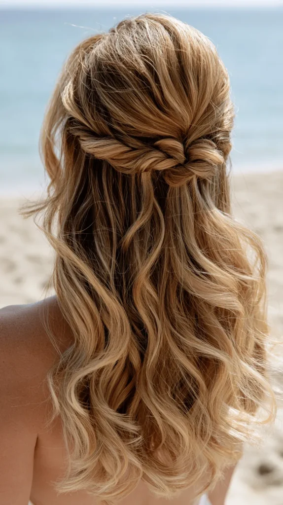 woman with long wavy hair, photo from the back of the head