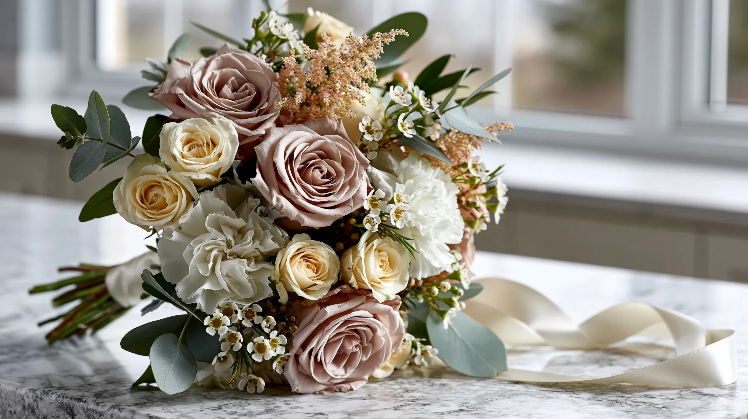 hyper-realisitc photo of a bridal bouquet