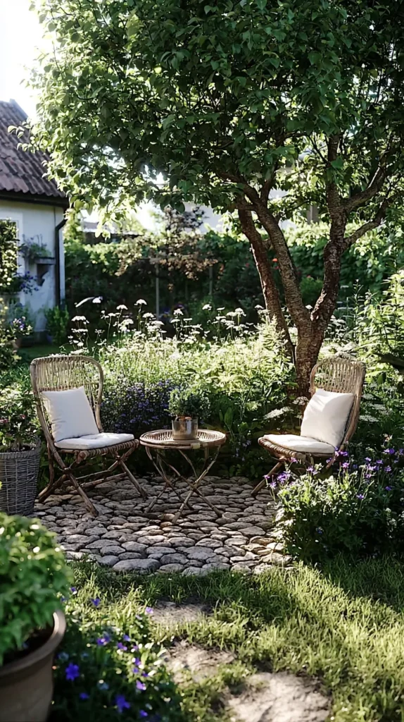 outdoor seating area, two chairs and a table