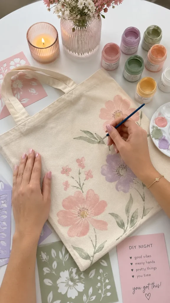painting canvas tote, craft night party