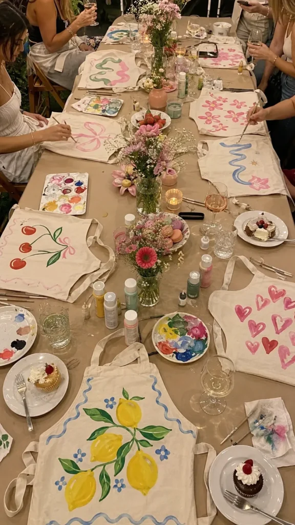painting aprons, craft table
