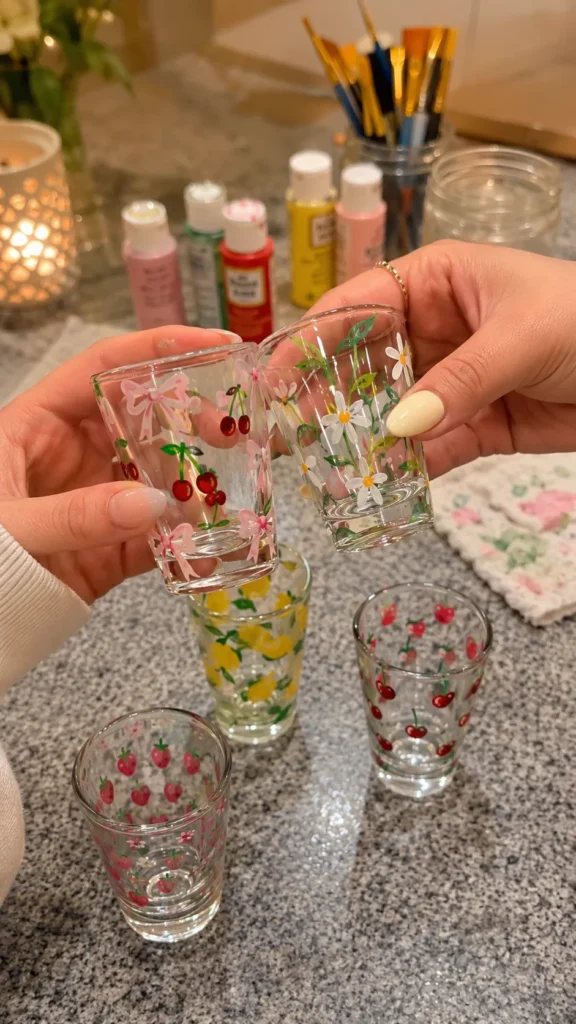 painted shot glasses, craft night party