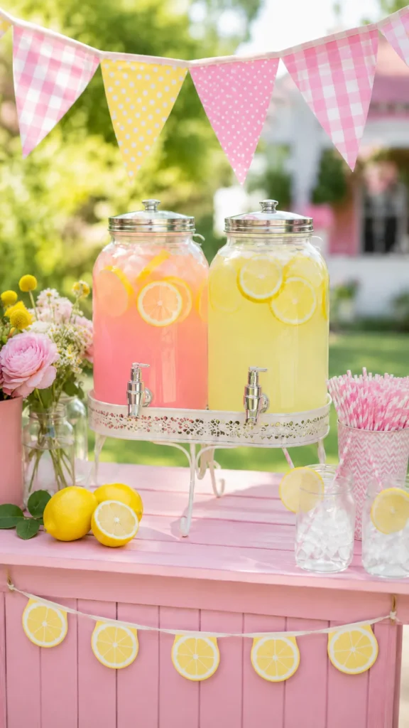 pink and yellow lemonade drink station