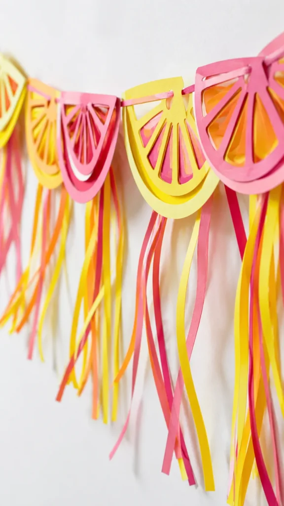pink and yellow lemon slice bunting with streamers