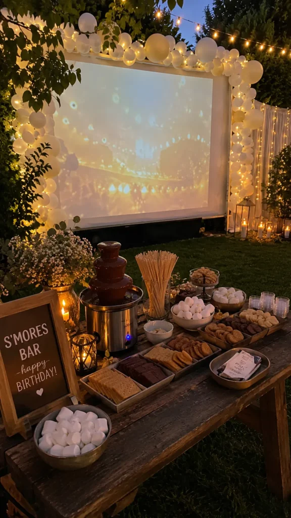 smores bar, outdoor movie screen