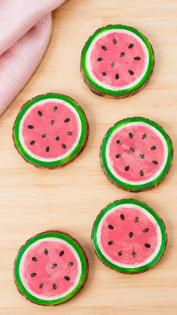 set of 5 painted watermelon design coasters