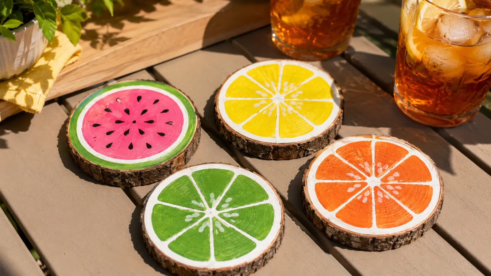 set of four fruit summer coasters