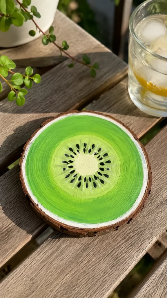 kiwi coaster, painted design