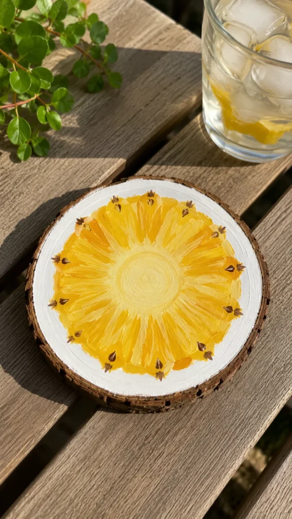 painted coaster, pineapple design