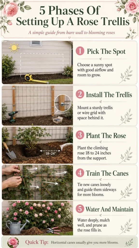 graphic on how to set up a rose trellis