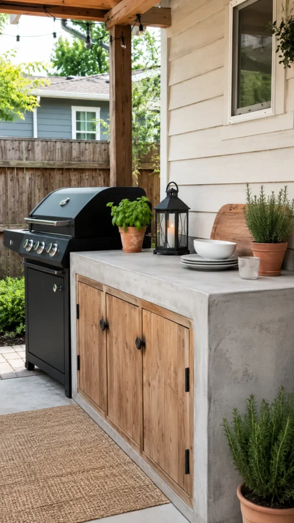 outdoor kitchen in a small backyard